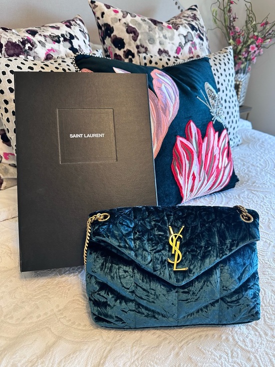 Saint Laurent Handbags - Saint Laurent Velvet Emerald Green Puffer Chain Bag